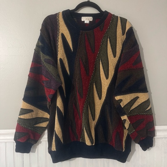 Vintage Norm Thompson Abstract Knitted Crewneck Coogi Style Sweater Size M - Picture 1 of 8